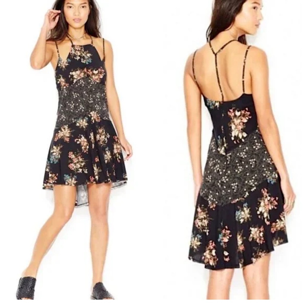 Free people black floral slip dress